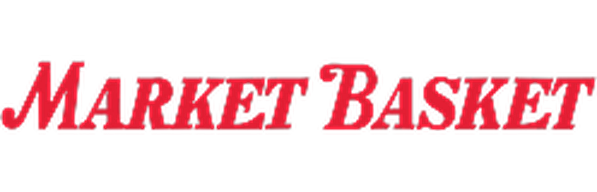 Red text logo of "Market Basket" on a transparent background.