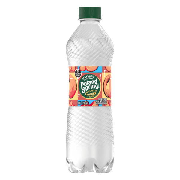 Poland Spring Sparkling White Peach Ginger Flavor 16.9 oz (500 ml), Single bottle