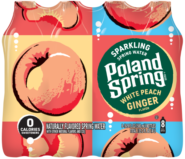 Poland Spring Sparkling White Peach Ginger flavor 16.9 oz, 8-pack