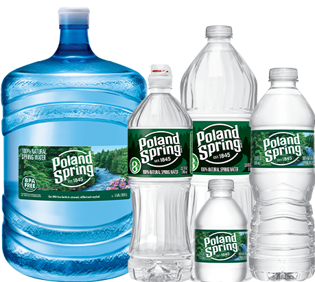 Poland Spring Natural Spring Water bottles in five sizes