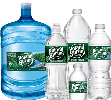 Poland Spring Natural Spring Water in variety of sizes.